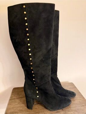 Ralph Lauren Black Suede Boots with Gold Studs Size 10